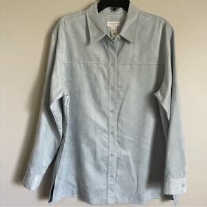Liz Claiborne Women's Faux Suede Blue Button Down Shirt Jacket Layer Size L